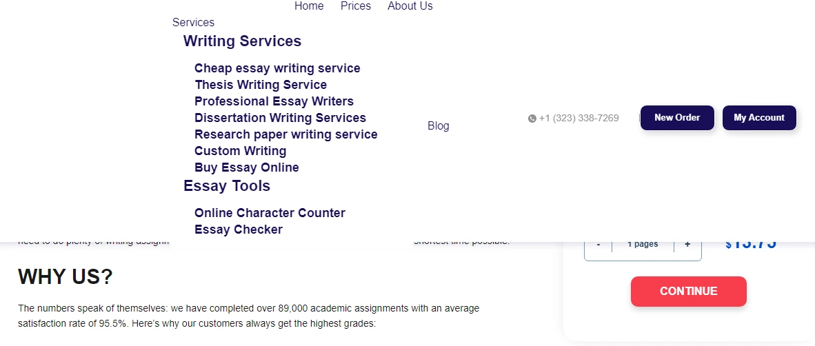 EssayUSA menus and titles